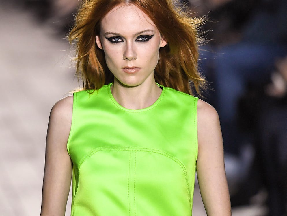 Mandatory Credit: Photo by James Gourley/REX/Shutterstock (9065555t)
Model on the catwalk
Versus Versace show, Runway, Spring Summer 2018, London Fashion Week, UK - 17 Sep 2017