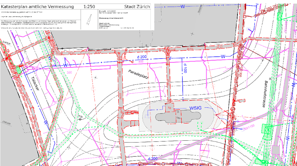 Viel Kanäle, Schächte und Leitungen. Aber keine unterirdische Tresorkammer. Der Kasterplan des Paradeplatzes.