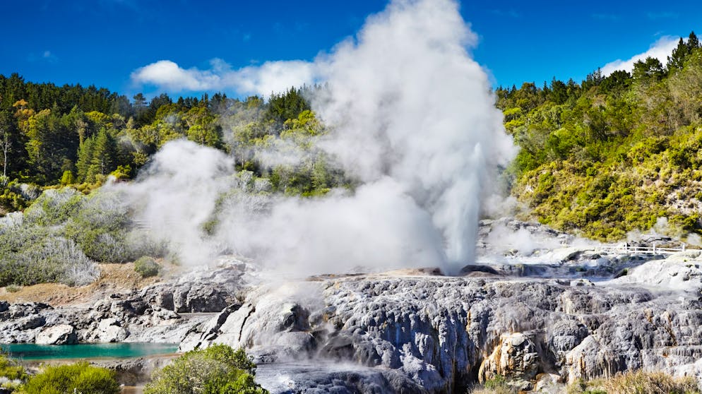 Culture Trails – Ausflugstipps für Kulturliebhaber. Die geothermische Aktivität wird hier zum Kochen und Baden genutzt. Beim Thermalfeld Whakarewarewa auf der Nordinsel Neuseelands wird das Essen über heissen Dampfuellen gegart.
