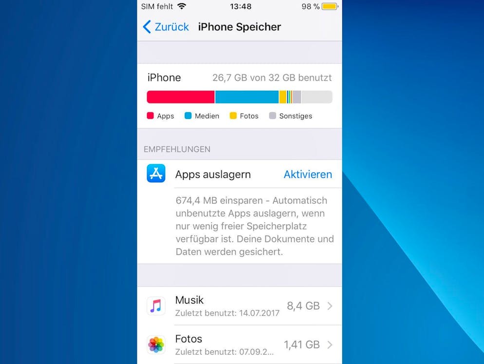 Digital Detox: So trimmen Sie Ihre Gadgets fit fürs neue Jahr. Ist der Smartphone-Speicher voll, sollte man sich schleunigst ans Löschen machen. Das Betriebssystem hilft dabei, Speichersünder zu identifizieren.