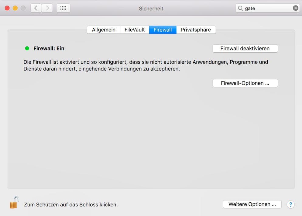 Sicherheits-Tipps für Ihren Mac. Wenn Sie direkt und nicht über einen Router mit dem Netz verbunden sind oder sich öfters in öffentlichen WLANs aufhalten, sollten Sie in den Systemeinstellungen unter «Sicherheit» -> «Firewall» eben jene aktivieren.