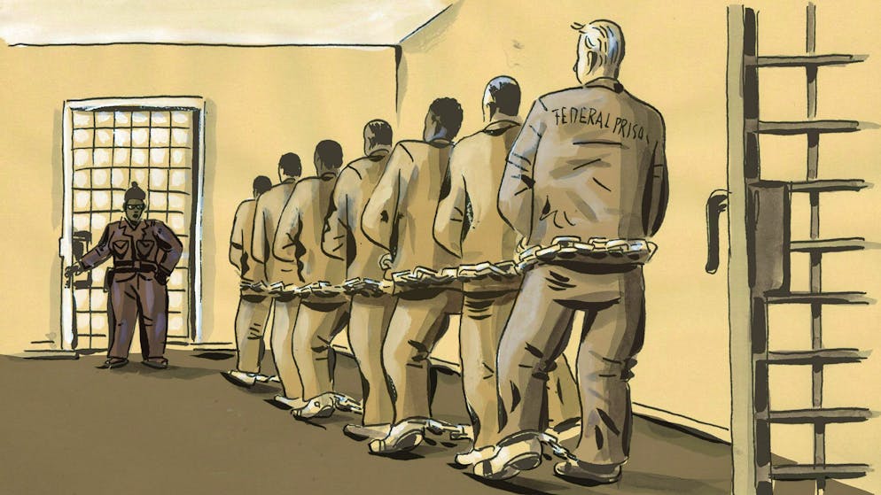 Bildlich wird hier dargestellt, wie Raoul Weil einst als Federal Prisoner dem Haftrichter vorgeführt wurde.