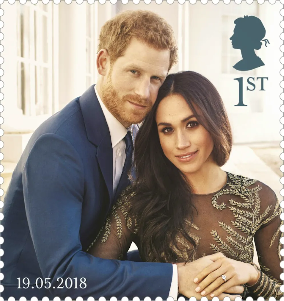 A quatre jours du mariage, psychodrame et timbres poste. Photo du prince Harry et sa fiancée Meghan Markle fournie par Royal Mail le 14 mai 2018