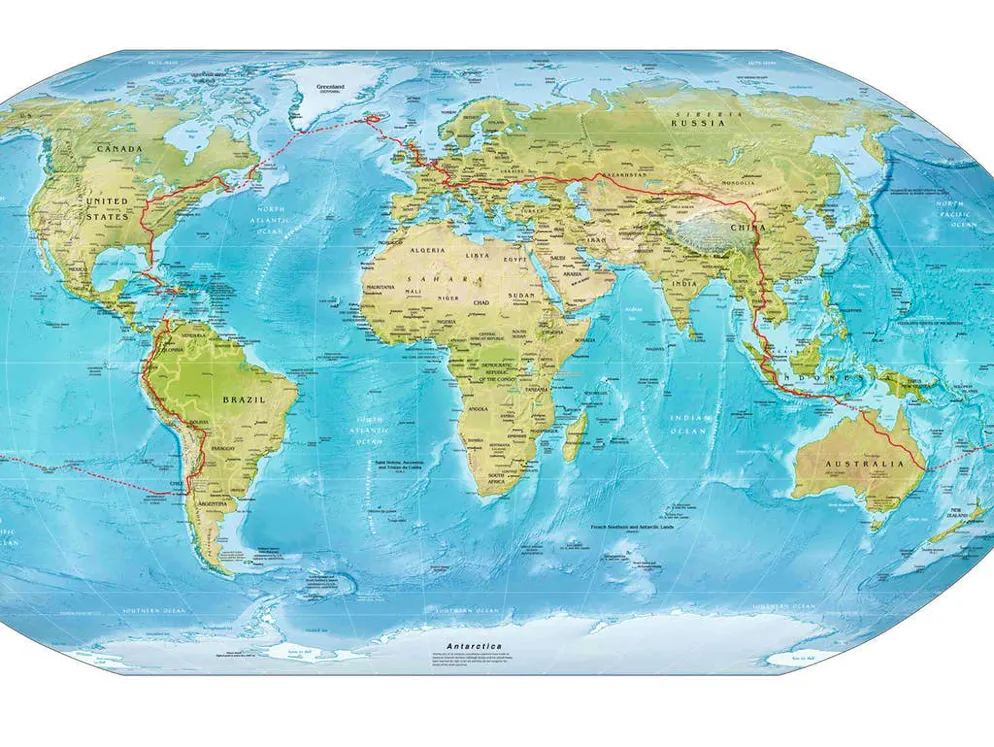 Giro del mondo: 40'000 km senza mezzi pubblici. In un primo momento, il percorso di Claude Bridy lo condurrà in Italia, poi verso l'Ucraina e la Russia fino in Asia centrale attraverso i Balcani, per poi proseguire verso il Laos e il Vietnam fino in Australia. De lì, il viaggio proseguirà verso il Sud America attraverso il Sud Pacifico, poi verso Stati Uniti e Canda. Bridy pensa quindi di tornare in Europa dopo una puntatina in Groenlandia.