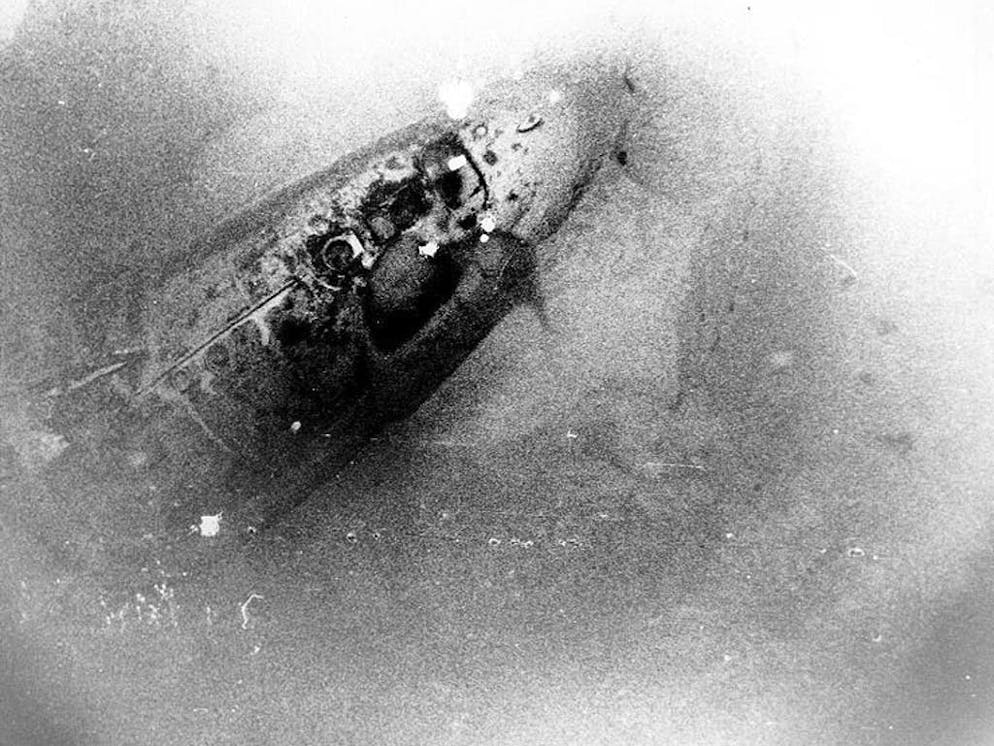 Il sottomarino nucleare USS Scorpion. Secondo gli esperti, è stato il mancato funzionamento di uno dei siluri del sottomarino ad essere probabilmente la causa della catastrofe. Fotografia del relitto scattata dal batiscafo «Trieste II» nel 1969.