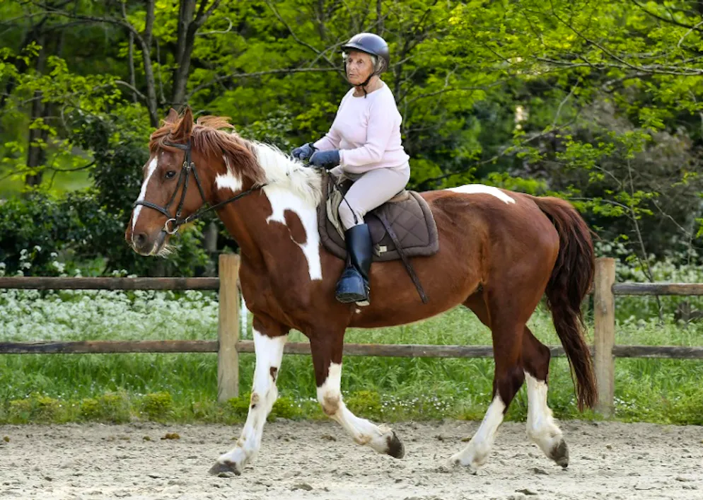 A 89 ans, Nicole remporte son premier concours hippique. Nicole de Villeuneuve, 89 ans, lors d'un entraînement à Arcachon