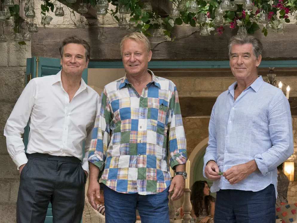 «Mamma Mia! Here We Go Again»: Die Bilder. Nicht mehr so jung wie auch schon (v.l.): Harry (Colin Firth), Sam (Pierce Brosnan) und Bill (Stellan Skarsgård).
