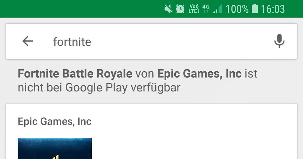 google informiert in seinem play store proaktiv dass das spiel hier nicht verfugbar ist - fortnite installiert nicht