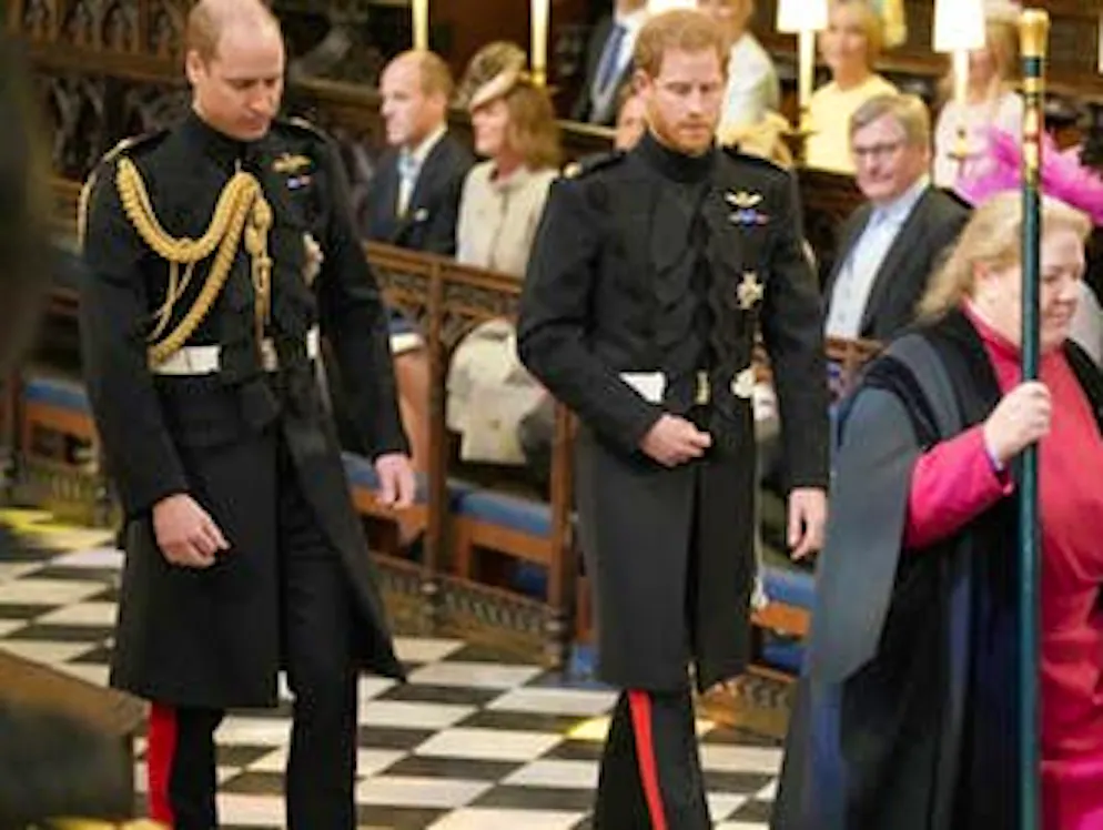 Il matrimonio del principe Harry e di Meghan Markle. Il principe Harry e suo fratello e testimone di nozze, il principe William, arrivano alla cappella St. George.