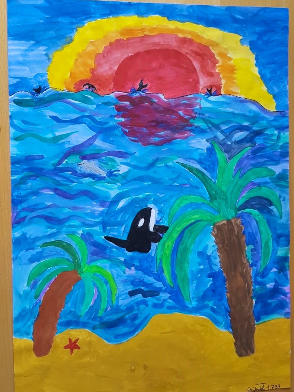«Wasserwelten»: Ornella Weideli erforscht Haie. Ein weiteres Unterwasserbild, das Ornella Weideli als Kind gemalt hat.