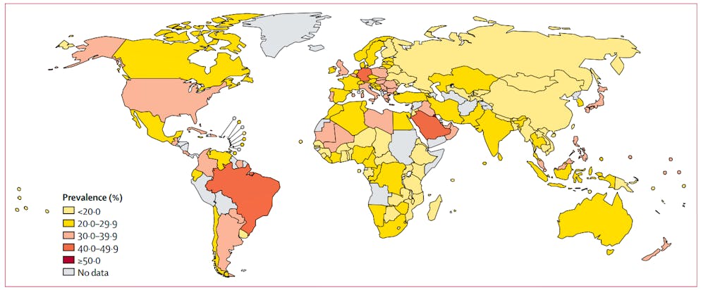 Die Weltkarte der inaktiven Männer 2016.