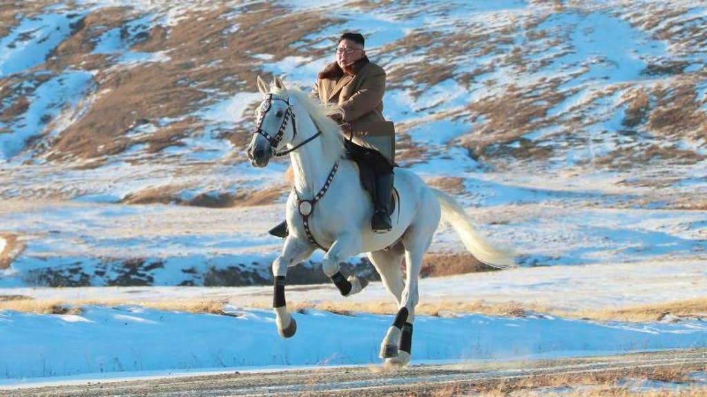 Principe azzurro al galoppo: il leader nordcoreano Kim Jong-un ha posato in groppa ad un cavallo bianco per delle foto di propaganda scattate sulla montagna più alta della penisola coreana. Kim Jong-un ha scalato il monte Paektu «su di un cavallo bianco sotto la prima neve», hanno scritto i media di Stato.