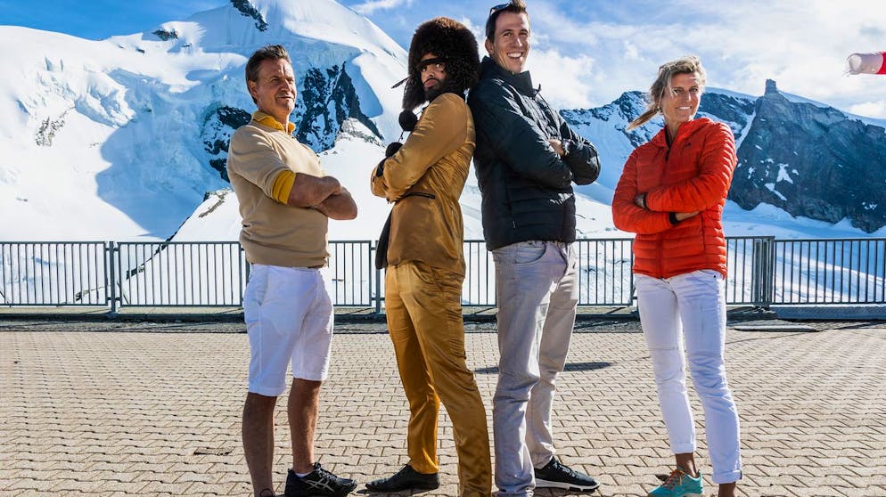 «Mini Schwiiz, dini Schwiiz»: Die Bilder. Gipfeltreffen der Lokalpatrioten: Rob Spence, Müslüm, Ramon Zenhäusern und Evelyn Binsack.