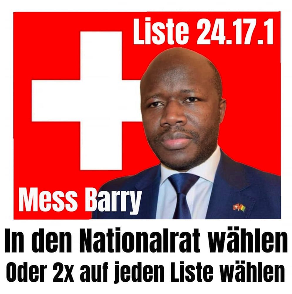 Ein falscher Name, ein nacktes Füdli, ein grenzwertiges «L». Vor diesem Schweizerkreuz kandidiert nicht etwa ein SVPler, sondern der parteilose Nationalratskandidat Mess Barry (BE). Er tritt auf der Liste der Partei der Arbeit (PdA) an – die sehr links steht.