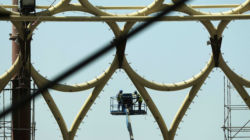 Im Zentrum der Expo 2020 steht der 65 Meter hohe Al-Wasl-Dom, auf den Videos und Designs projiziert werden sollen.