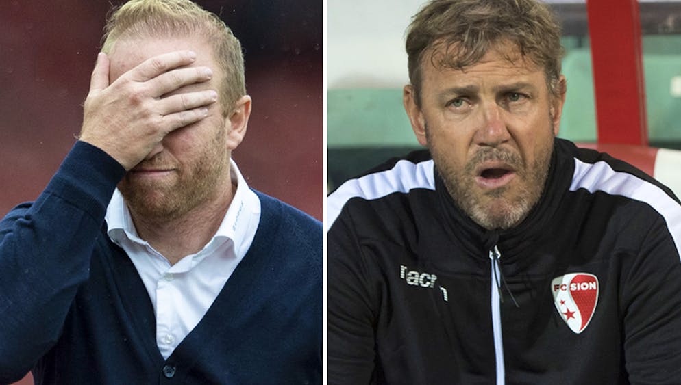 Können sich wohl nicht mehr so viele Ausrutscher erlauben: FCZ-Coach Ludovic Magnin und Sion-Trainer Stéphane Henchoz (v.l.n.r.)
