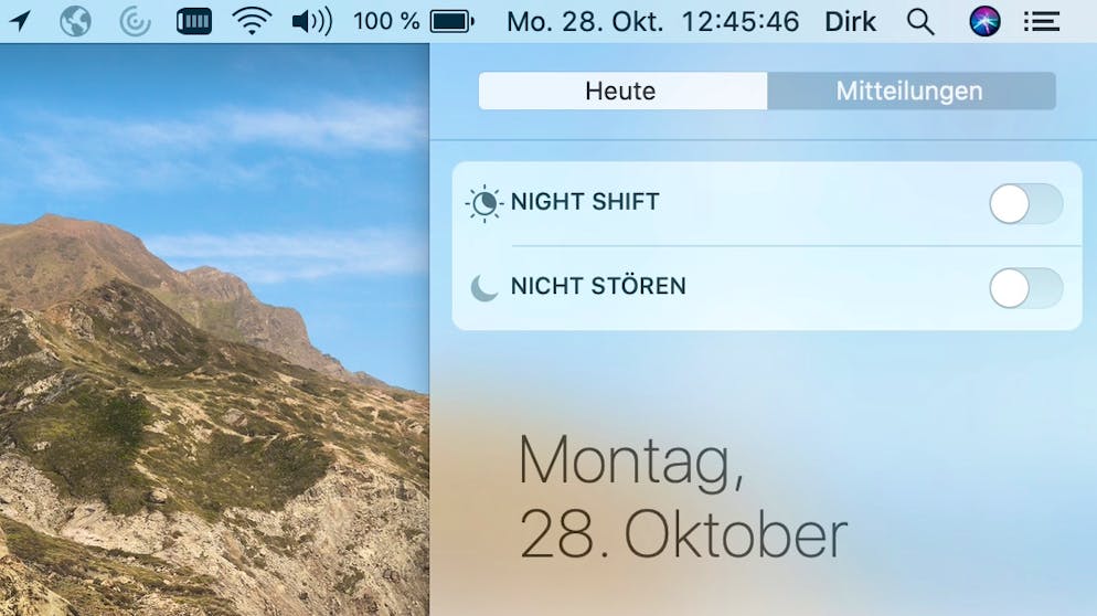 Benachrichtigungen in macOS und Windows verwalten. Der «Nicht Stören»-Modus lässt sich auch direkt in der Mitteilungszentrale am rechten Bildrand aktivieren.