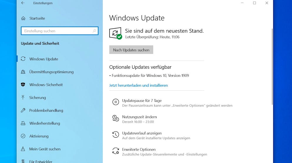 Das November-Update muss manuell angestossen werden.