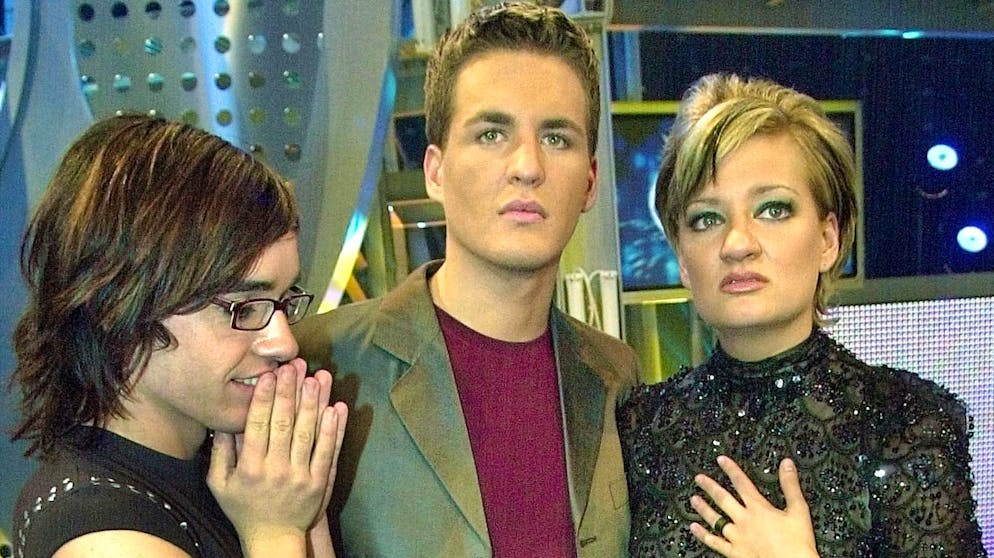 Alexander Klaws: Eine Zeitreise. 2003 gewann Alexander Klaws mit 19 Jahren die erste «DSDS»-Staffel. Hier mit den Finalisten Juliette Schoppmann und Daniel Küblböck.