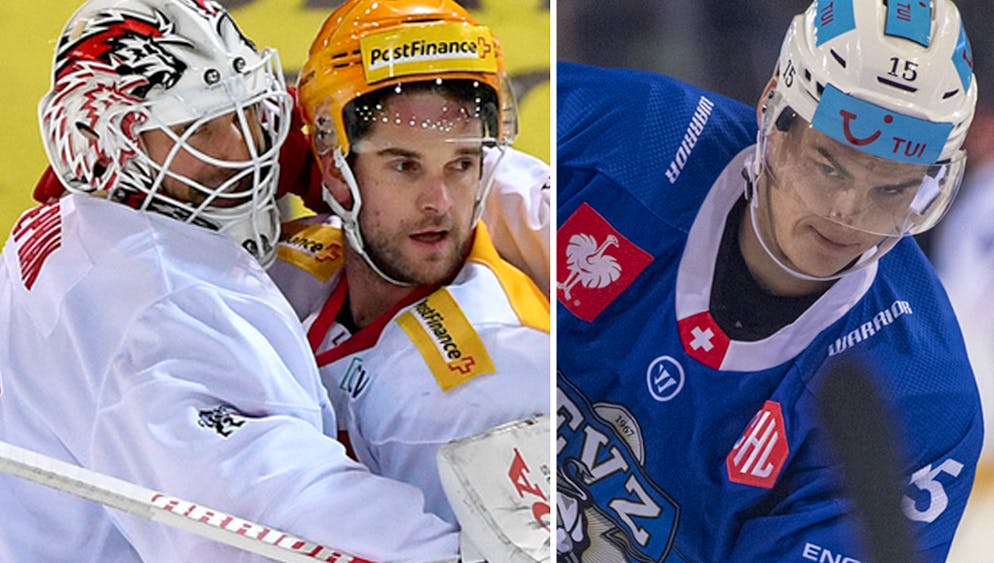 Für Tobias Stephan und Dustin Jeffrey (links) mit Lausanne und Grégory Hofmann (rechts) mit Zug gilt es am Dienstag in der Champions Hockey League ernst.