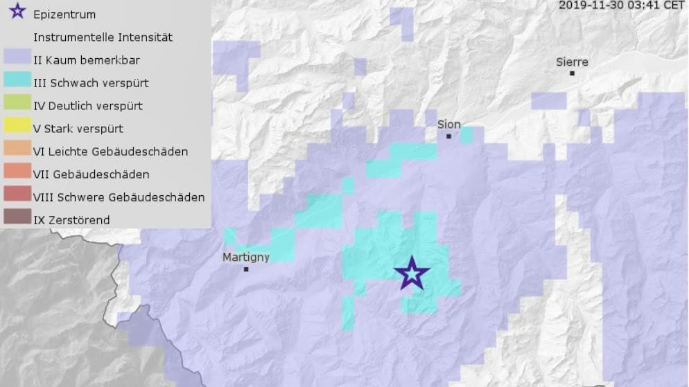 Das Epizentrum des Bebens lag in der Nähe des Walliser Wintersportorts Verbier.
