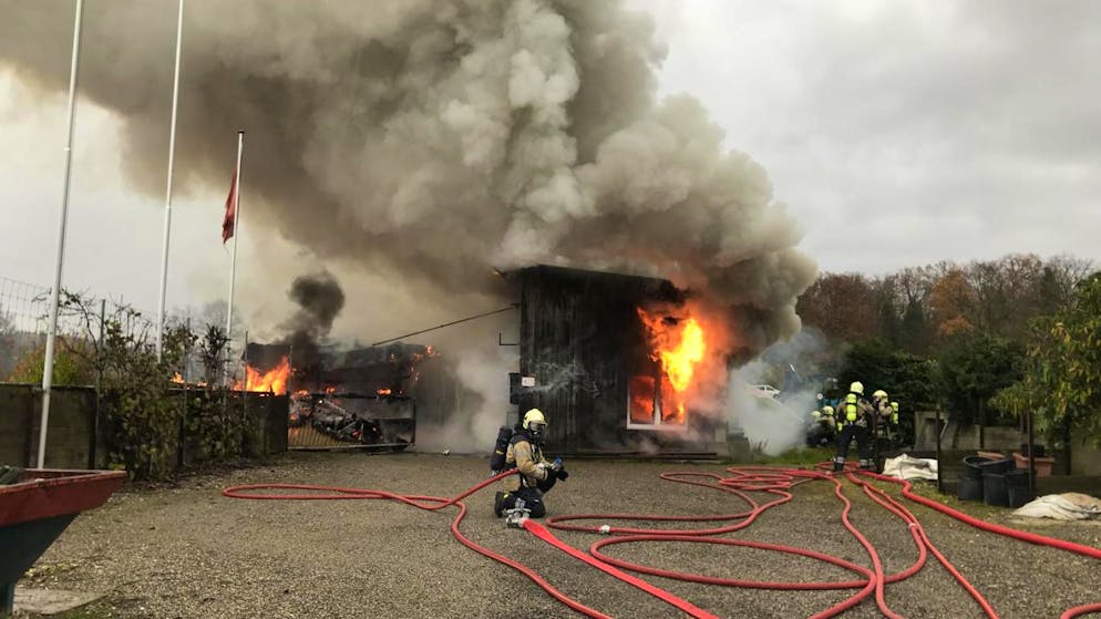 Der Geräteschuppen brannte am Freitagnachmittag in Aesch BL komplett nieder. Ein 86-jähriger Mann kam ums Leben.