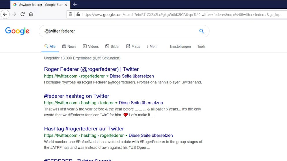 So wird man zum Google-Profi. Setzt man «@Twitter» vor einen Suchbegriff, durchsucht Google entsprechend nur Twitter nach diesem Begriff.