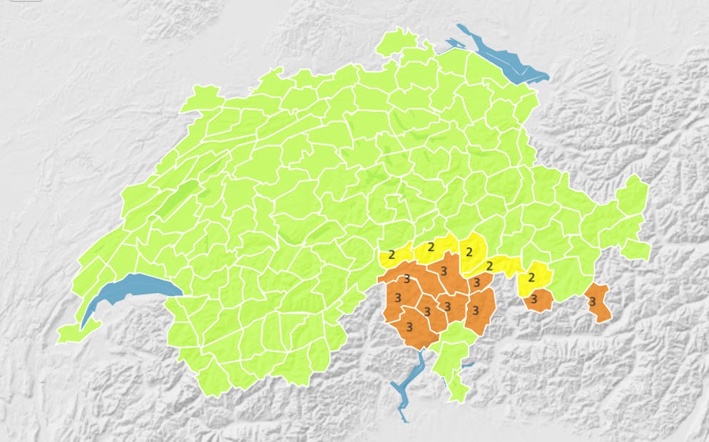 Screenshot della pagina dei pericoli per la neve sul sito di Meteo Svizzera.
