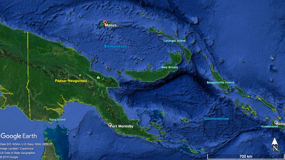 Die Lage der Insel Manus im Pazifik.