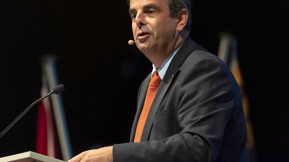 Pfister sieht keine Mehrheiten ohne CVP. CVP-Präsident Gerhard Pfister spricht an der Delegiertenversammlung der CVP Schweiz in Langenthal.