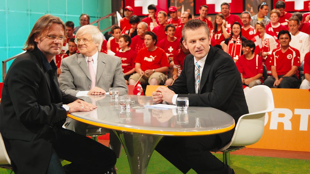 Rainer Maria Salzgeber: 25 Jahre SRF – die Bild-Retrospektive. 2006: Im Studio mit Jörg Stiel und Gilbert Gress.