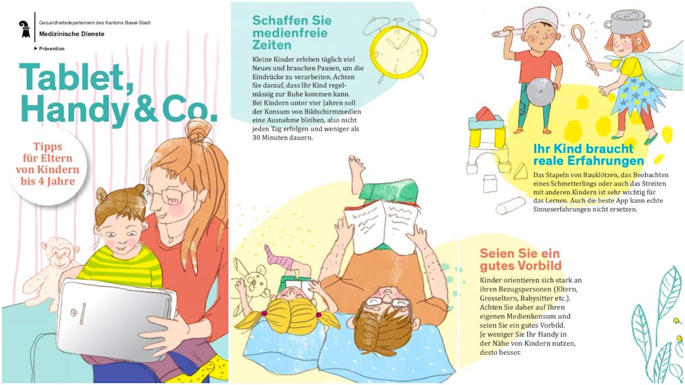 In einem Flyer werben das UKBB und das Erziehungsdepartement des Kantons Basel-Stadt dafür, Kleinkinder nicht mit Handys zu überfordern.
