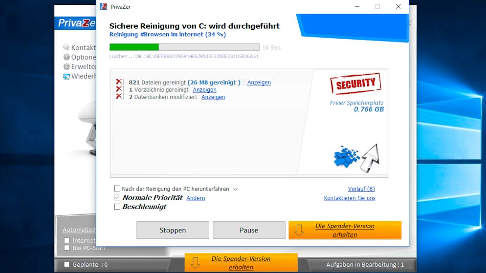 Privatsphäre unter Windows 10 schützen. Nach wenigen Minuten sind alle Datenspuren entfernt.