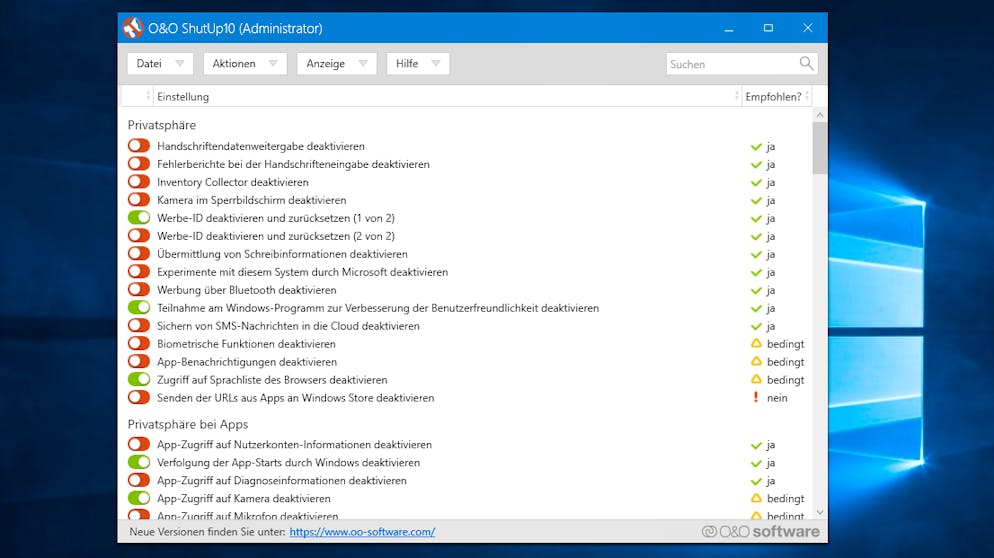 Privatsphäre unter Windows 10 schützen. Einfacher geht es mit dem kostenlosen Programm O&O ShutUp 10. Dieses zeigt alle datenschutzrelevanten Windows 10-Einstellungen im Überblick.