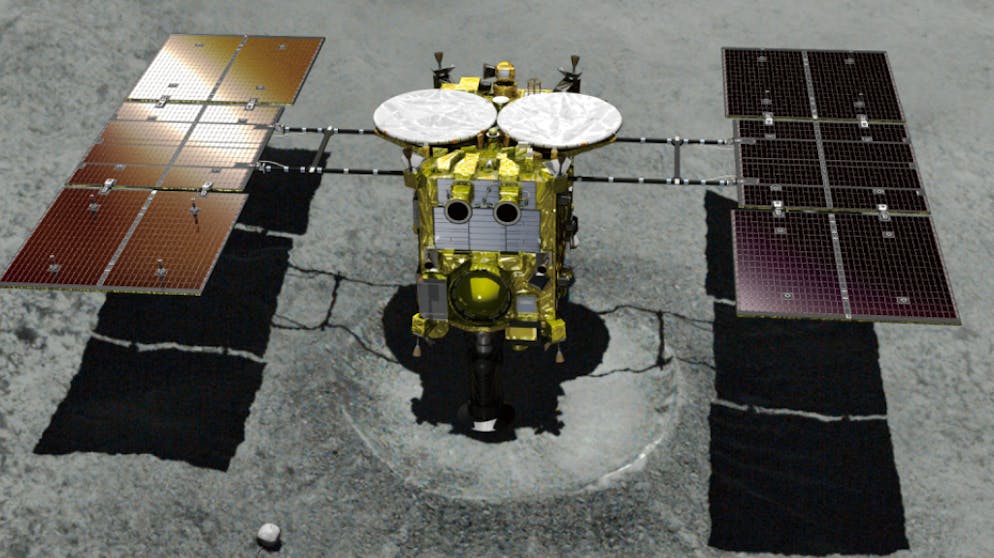 Landung der japanische Raumsonde «Hayabusa2» auf dem Asteroiden «Ryugu». Aufgrund der schwierigen Bodenverhältnisse hat sich die Landung der «Hayabusa2» auf dem Asteroiden «Ryugu» verzögert.