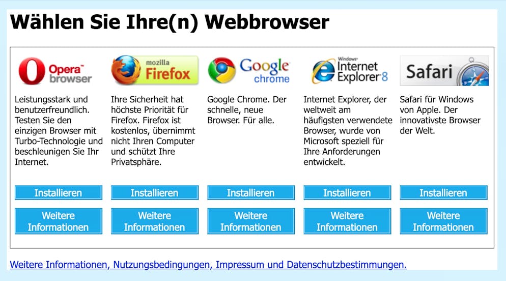 Mit der Website BrowserChoice.Eu musste Microsoft Windows-Nutzer auf Alternativen zum Internet Explorer hinweisen.