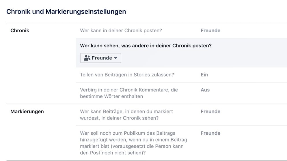 Das Facebook-Konto absichern. Gleiches gilt für Einträge auf der Chronik. 