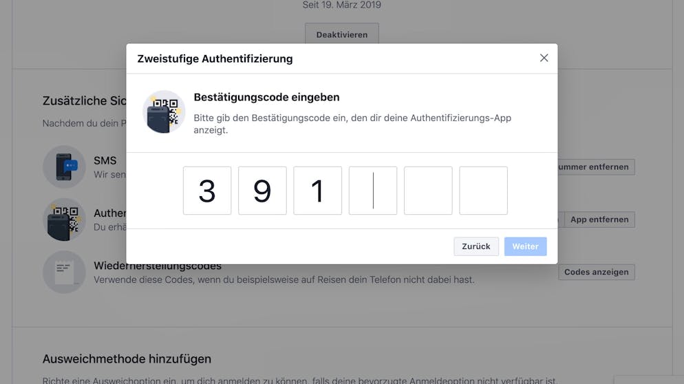 Das Facebook-Konto absichern. Die man dann zum Anmelden bei Facebook zukünftig eingeben muss.