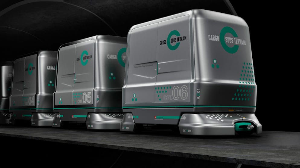Cargo Sous Terrain: Güter unter die Erde. Die Gondeln bewegen sich autonom auf der unterirdischen Fahrbahn.