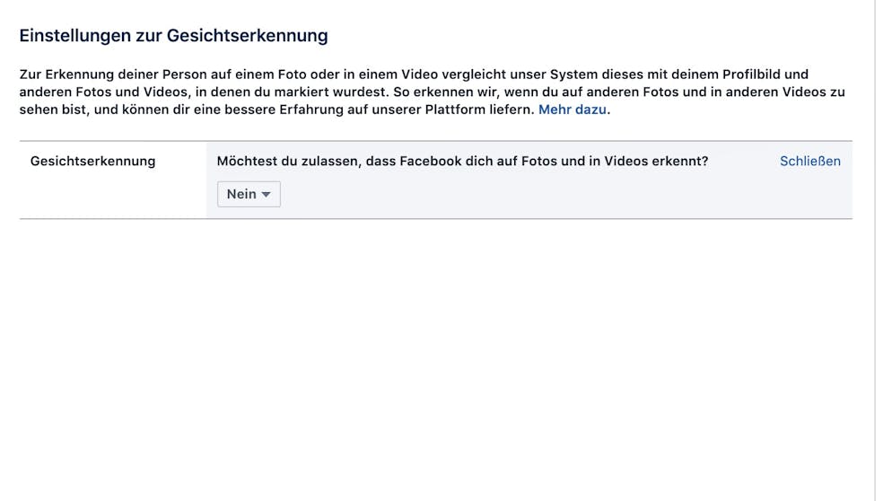 Das Facebook-Konto absichern. Die Gesichtserkennung mag man etwas verstörend finden. Sie lässt sich in den Einstellungen unter «Gesichtserkennung» abschalten.