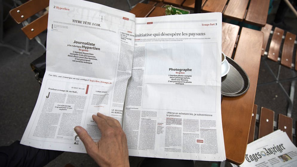 Frauenstreik am 14. Juni 2019. In der Tageszeitung «Le Temps» bleiben heute einige Seiten streikbedingt leer.