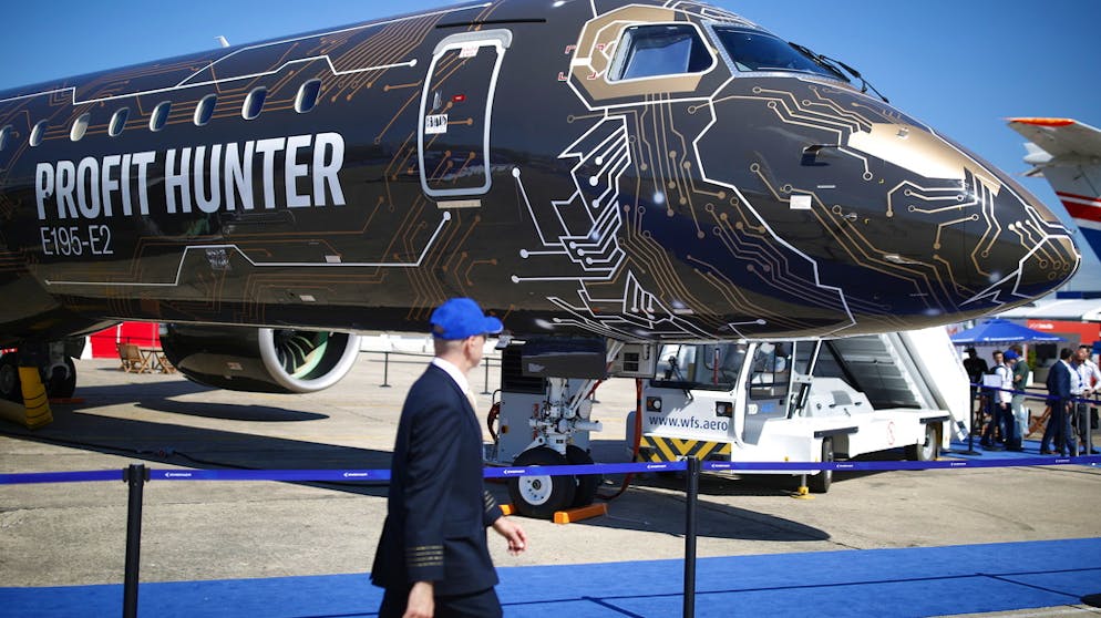 Paris Air Show 2019. Eine Embraer E195-E2 aus Brasilien: Die Firma hat gerade 20 E-175 an United Airlines verkauft.