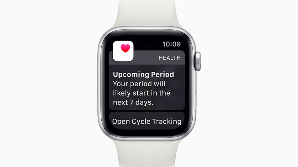 Das kann watchOS 6. Die Apple Watch kann auch den vorausichtlichen Startzeitpunkt der nächsten Periode berechnen.