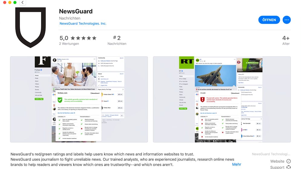 Safari mit Erweiterungen verbessern. Newsguard kann dabei helfen, Desinformation im Netz zu identifizieren.