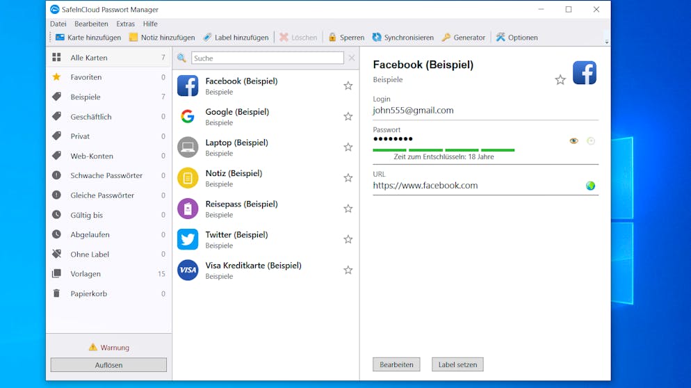 Leicht zu merkende Passwörter erstellen. Doch das Programm kann ebenfalls beim Ausdenken von Passwörtern helfen. Dazu auf den «Generator»-Button klicken.