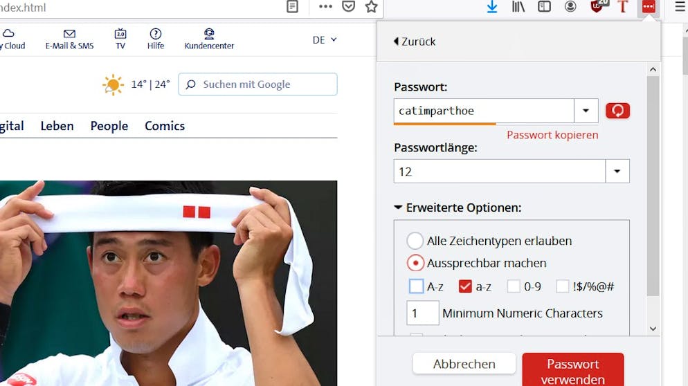 Leicht zu merkende Passwörter erstellen. Über die Länge sowie den Verzicht auf Grossbuchstaben kann das Passwort weiter vereinfacht werden.