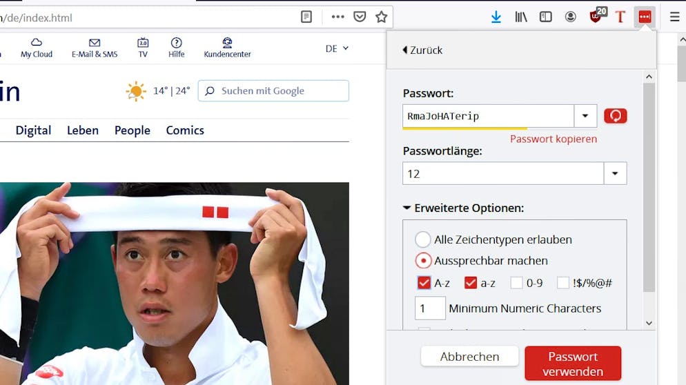 Leicht zu merkende Passwörter erstellen. Unter «Erweitere Optionen» nun «Aussprechbar machen» auswählen.