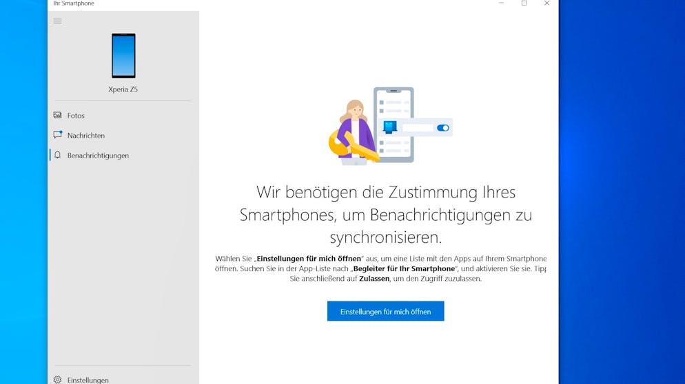Android-Handy mit Windows verbinden. Auch hier geleitet die Windows-App durch den Prozess und kann sogar das Öffnen der entsprechenden Einstellung auf dem Android-Handy veranlassen.