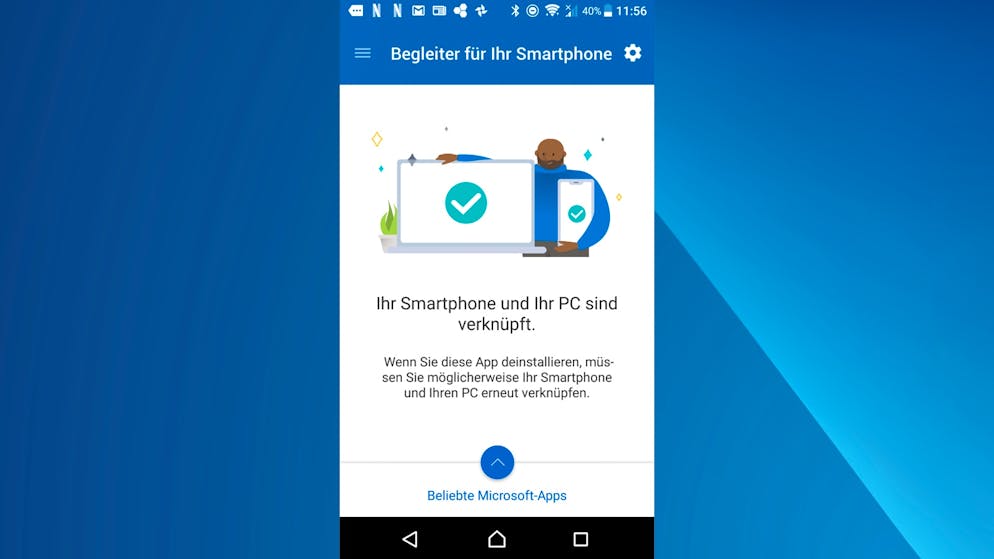 Android-Handy mit Windows verbinden. Hat man diese erteilt, ist die Verknüpfung hergestellt.