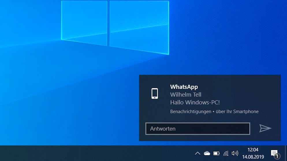 Android-Handy mit Windows verbinden. Und nicht nur da, auch in der Windows-Benachrichtigungszentrale erscheinen die Mitteilungen des Handys.